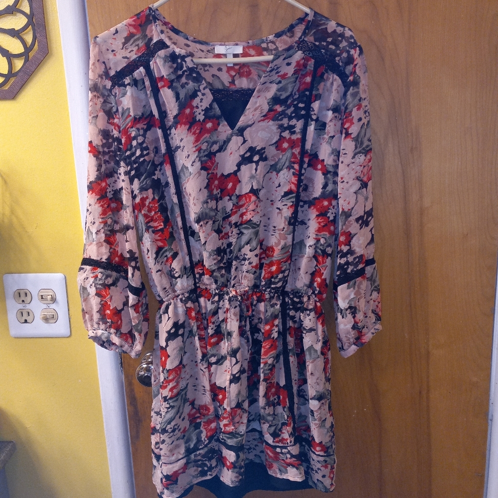 Joie Floral Mini Dress - Red and Black